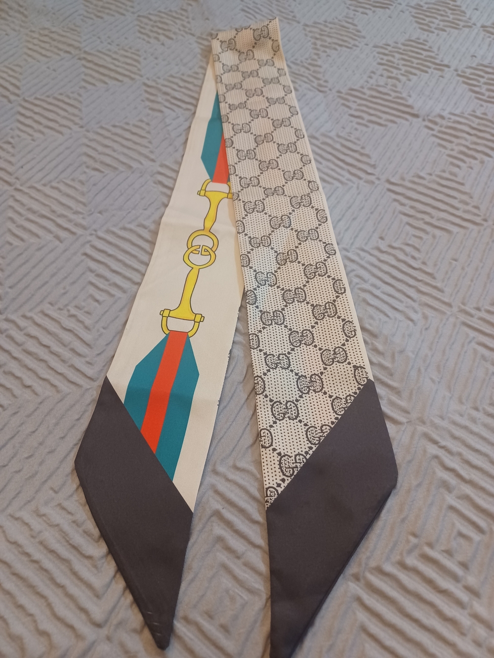 Twilly Scarf - Cream, Green, Brown & Red